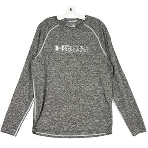 Under Armour Run Fitted Heatgear Long Sleeve Shirt L Gray Gym Training Running